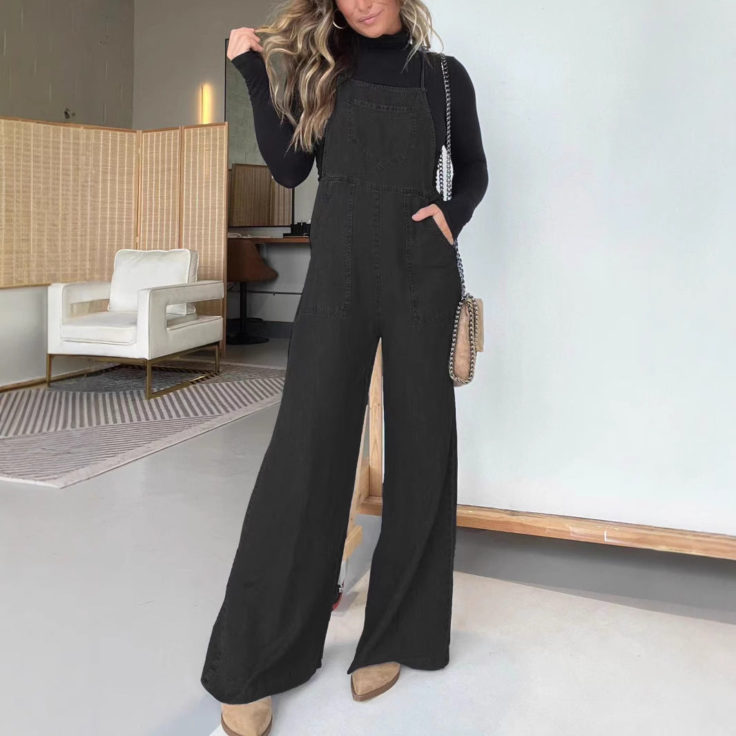 Fashion Denim Wide Leg Jumpsuit – Stylischer Jeans-Overall für Damen